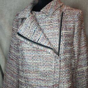 Cupcakes & Cashmere Women’s XL Multicolor Tweed Fringe Hem Moto Jacket Blazer